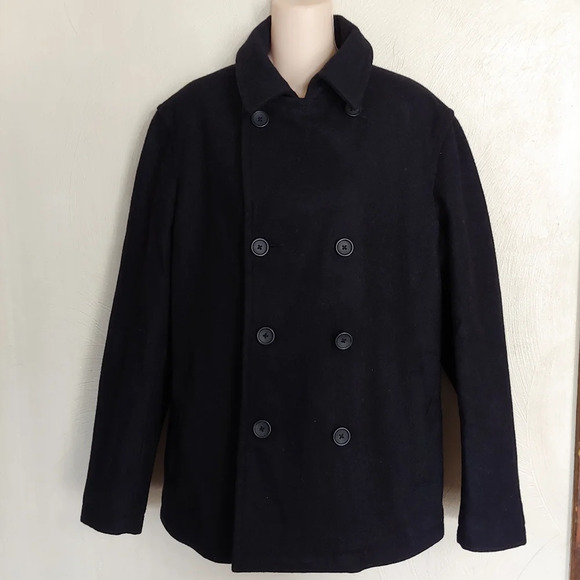 Banana Republic Black Wool Blend Peacoat Size Women's Medium - Picture 1 of 9
